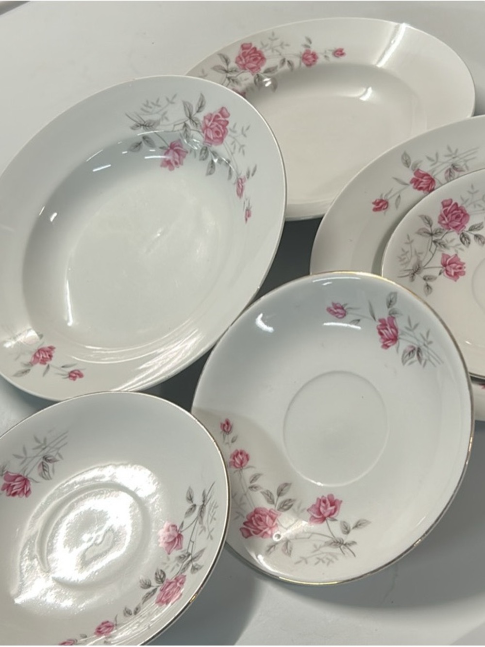 Vintage Floral Pink Rose Porcelain Dinnerware 6 piece Set
